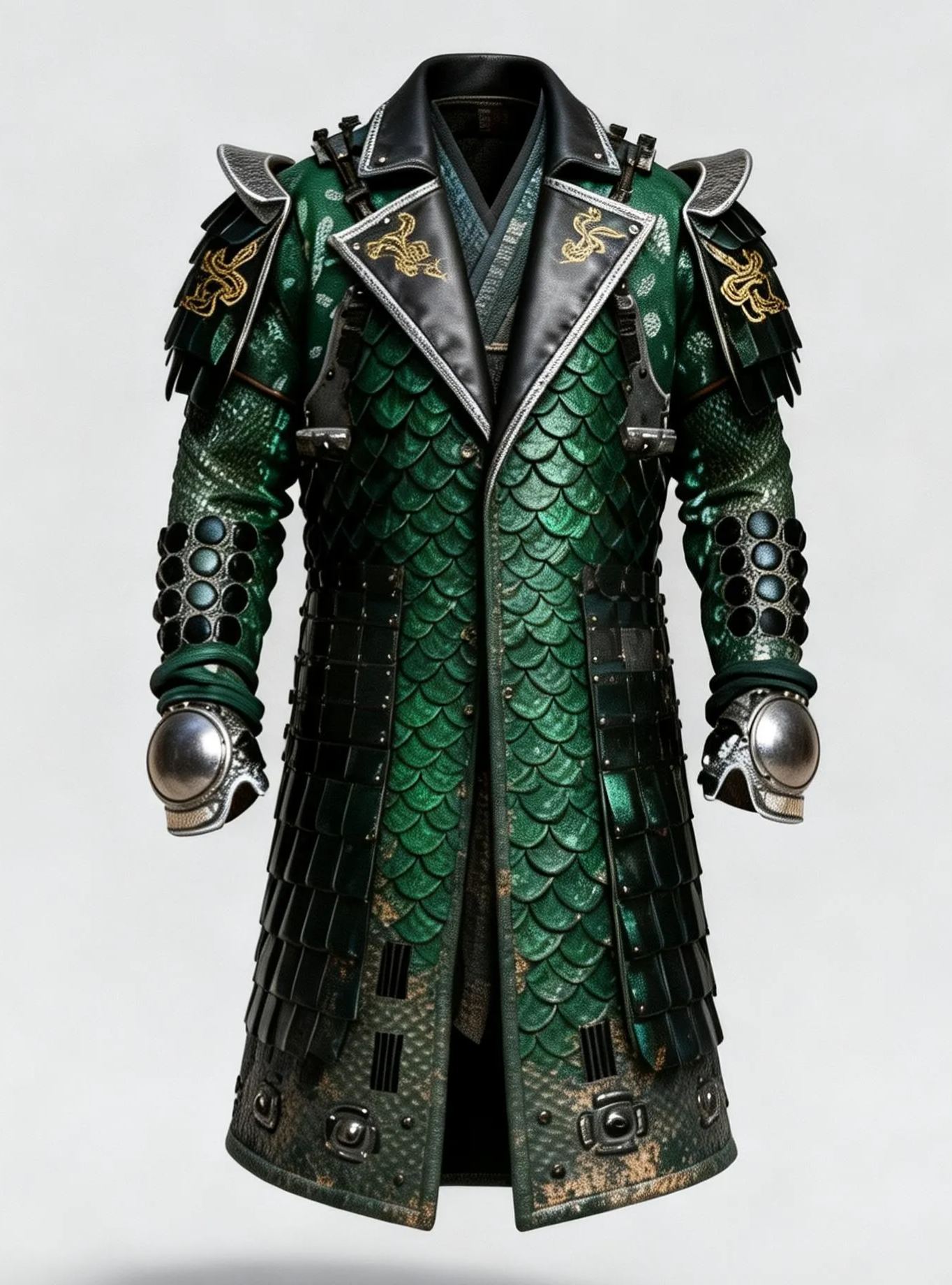 Men's Fashionable Samurai Jacket with Golden Snake Embroidery Cosplay Coat