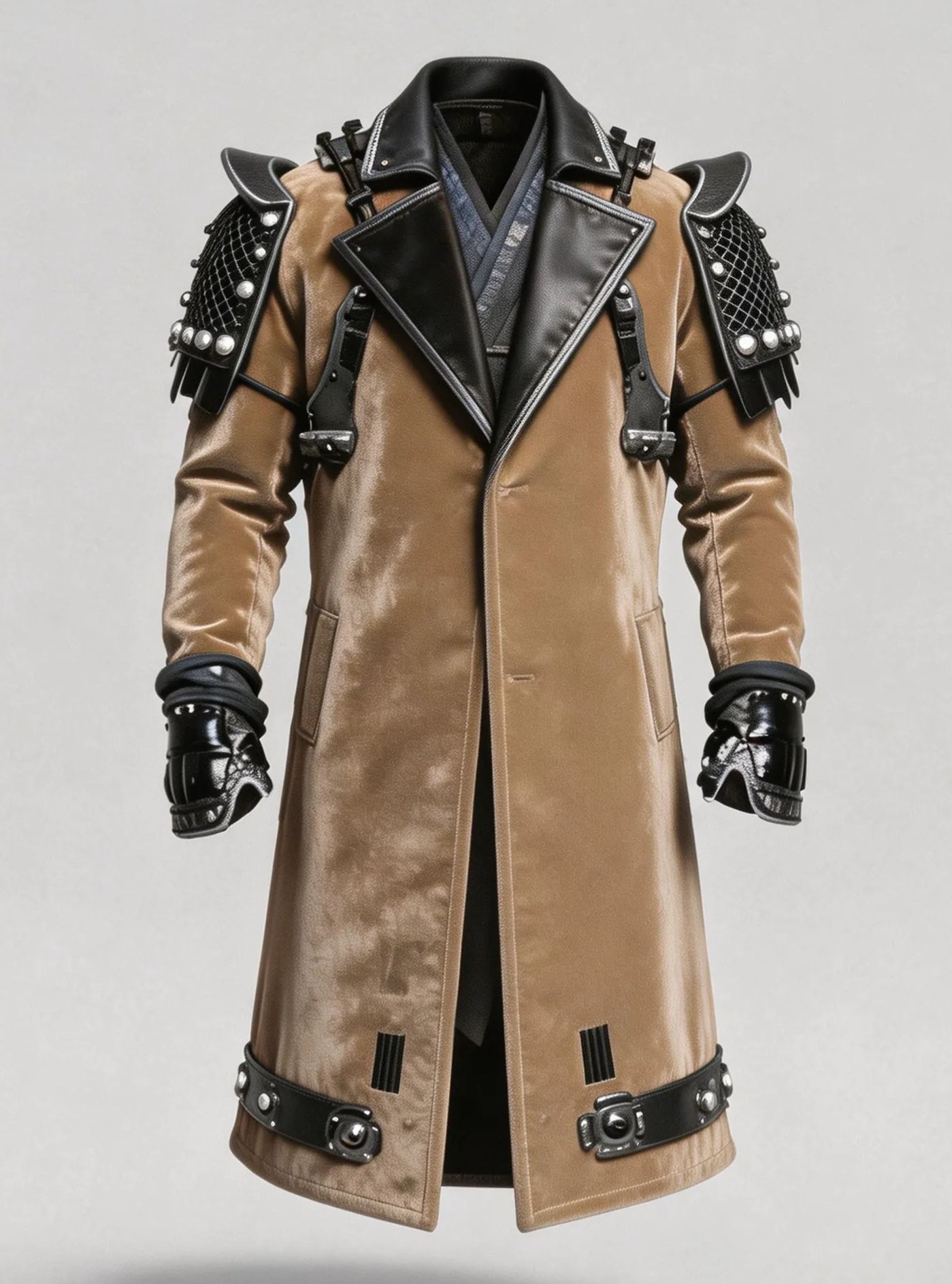 Men's Fashionable Velvet Samurai Coat with Studded Cosplay Jacket