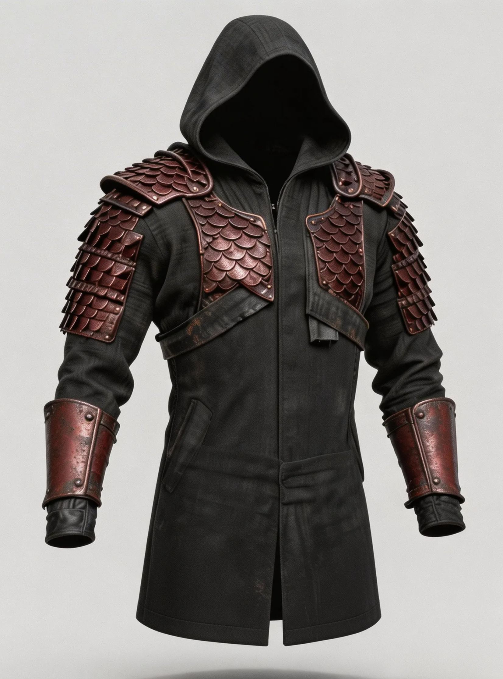 Men's Black Hooded Samurai Jacket Distressed Gothic Coat