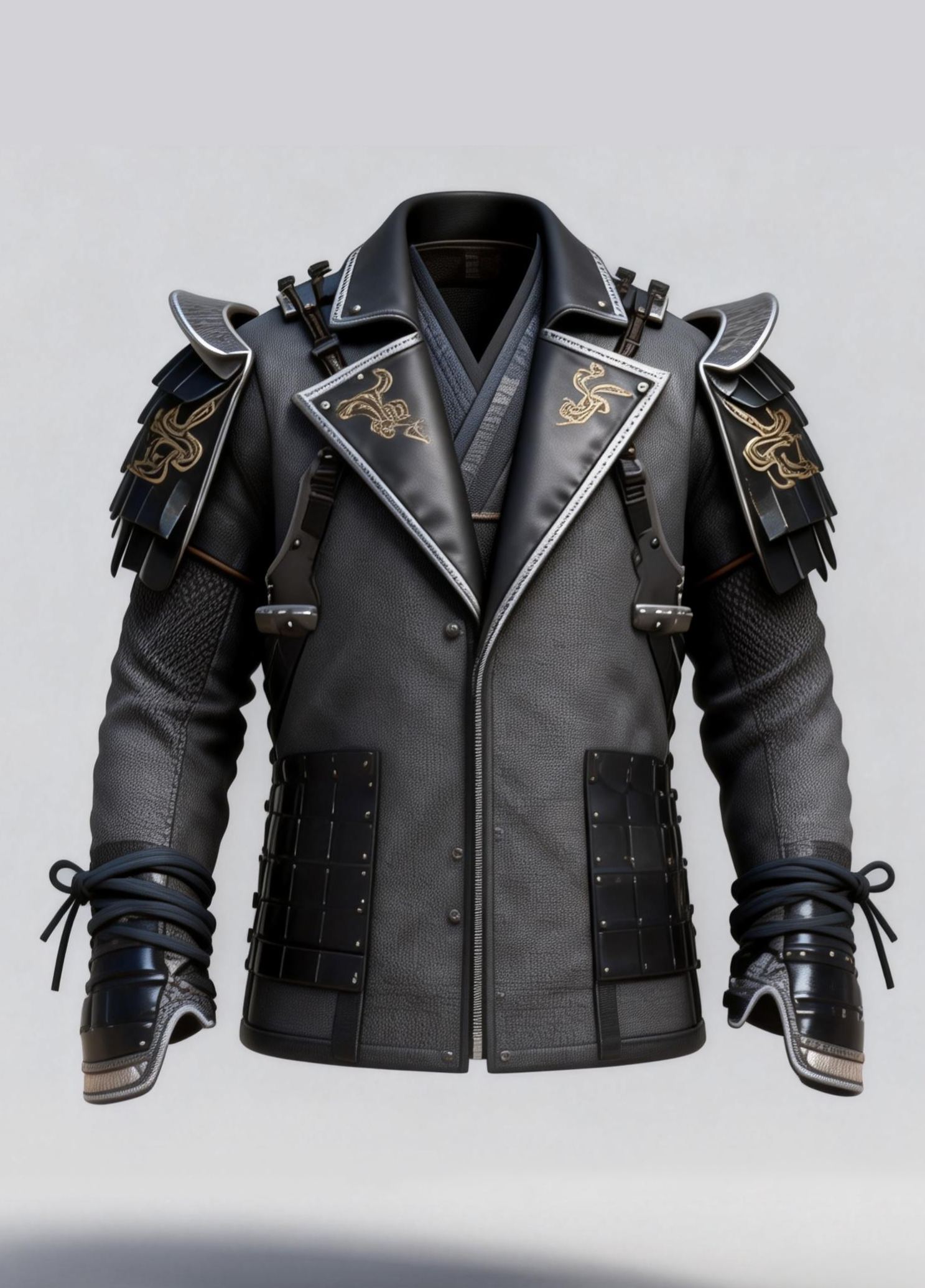 Men's Gothic Grey Leather Jacket Golden Snake Embroidery Cosplay Costume