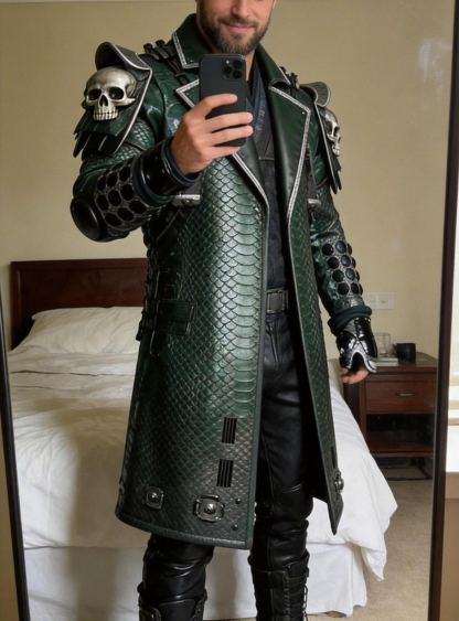 Men's Fashionable Samurai Jacket Gothic Green Scale Armor Coat 