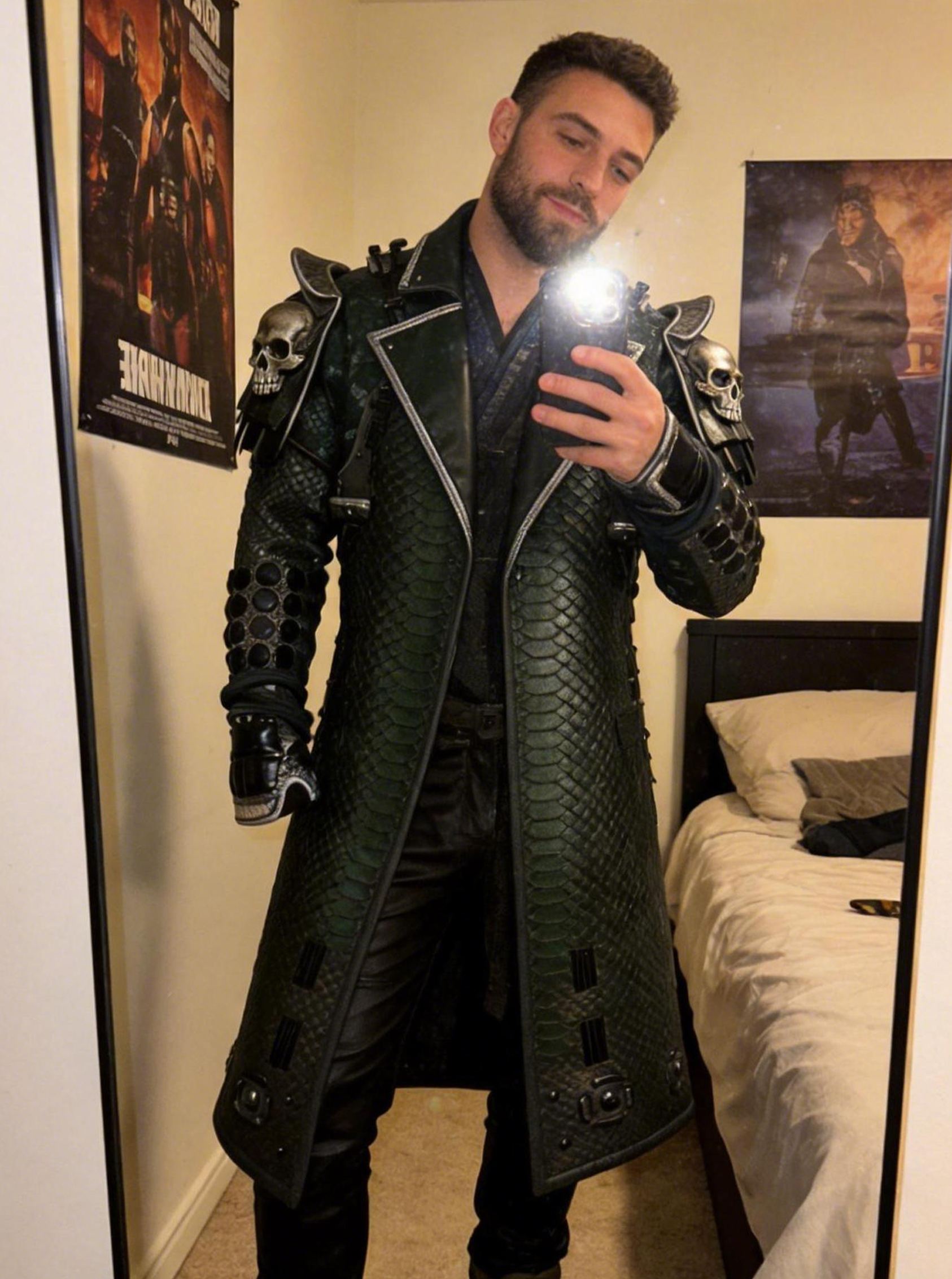 Men's Fashionable Samurai Jacket Gothic Green Scale Armor Coat 
