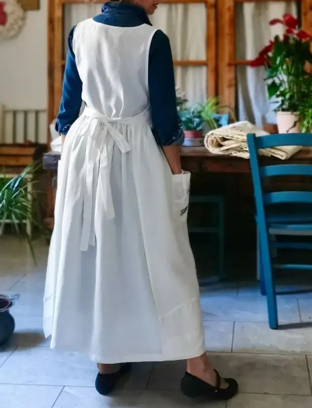 White Cotton Bouquet Embroidered Apron