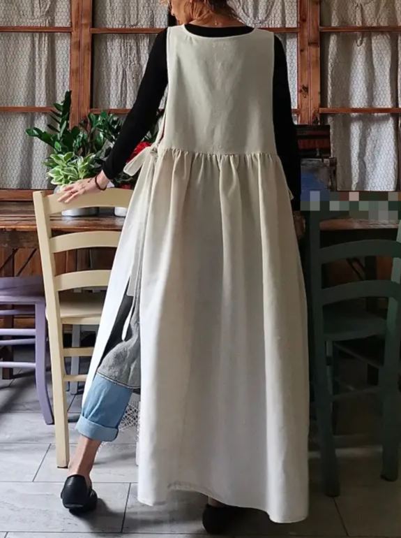 Linen Crochet Edge Embroidery Apron 