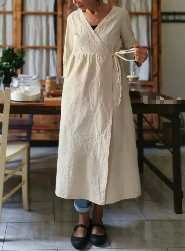 Women's Vintage Burlap Cross Duster Coat Summer Overcoat Smock Dress
