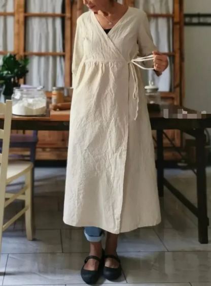 Women's Vintage Burlap Cross Duster Coat Summer Overcoat Smock Dress