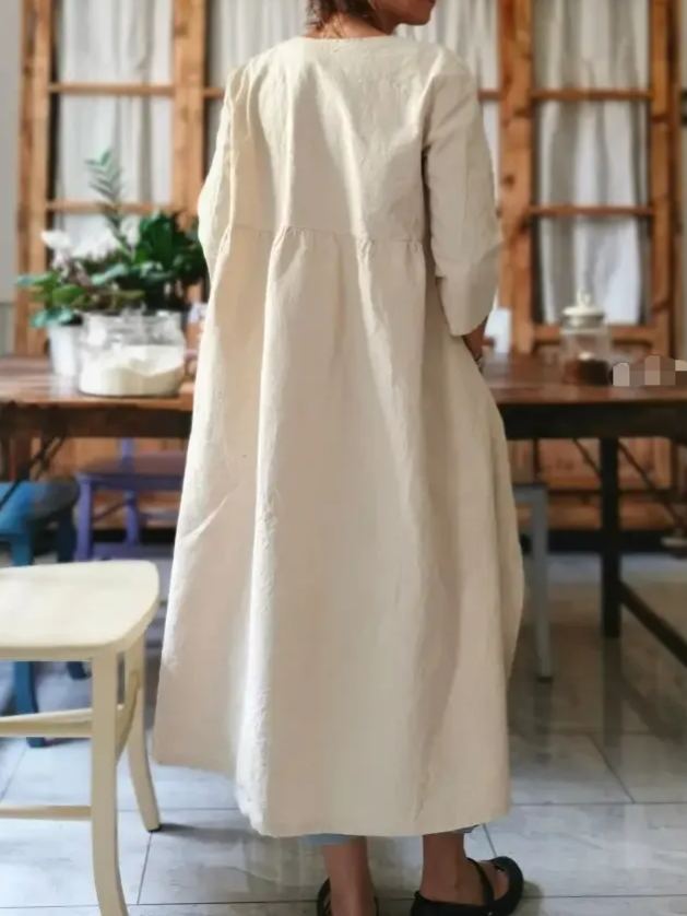 Women's Vintage Burlap Cross Duster Coat Summer Overcoat Smock Dress