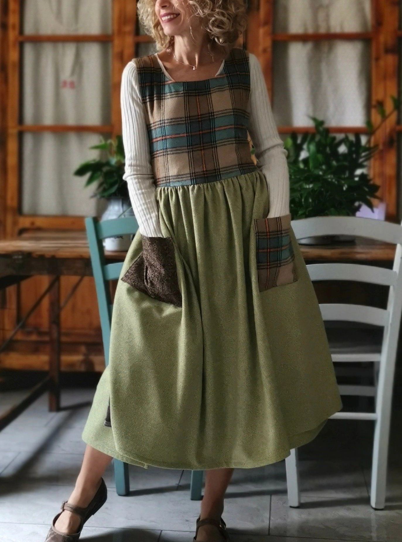 Brown Green Patchwork Apron