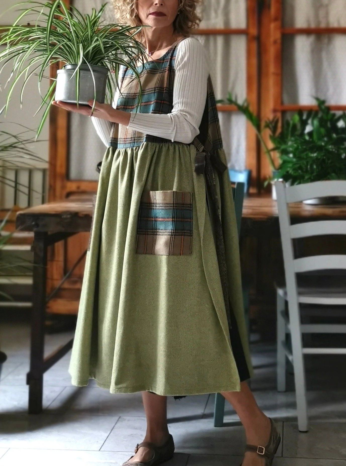 Brown Green Patchwork Apron