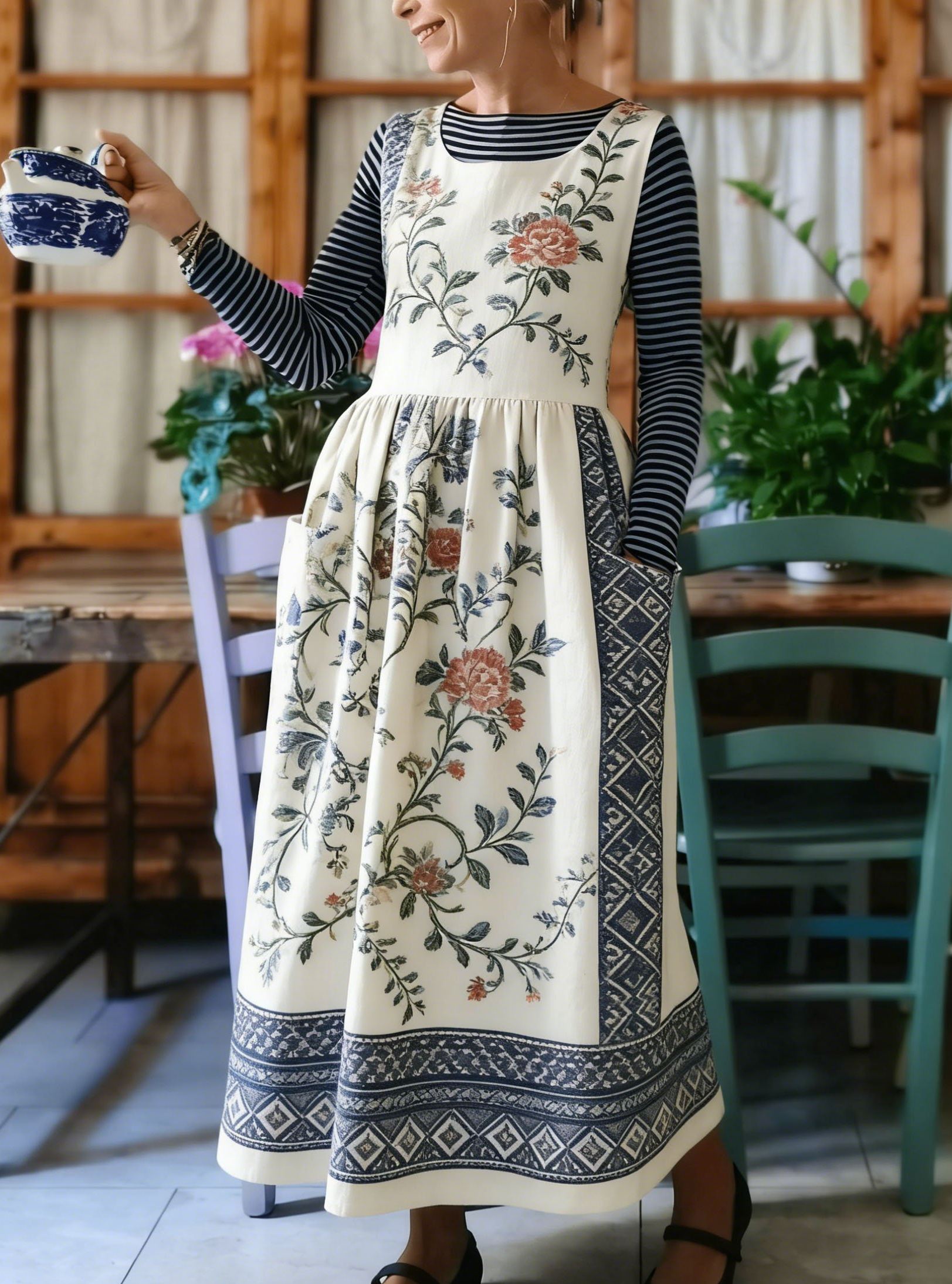 Vintage Floral & Indigo Patchwork Apron