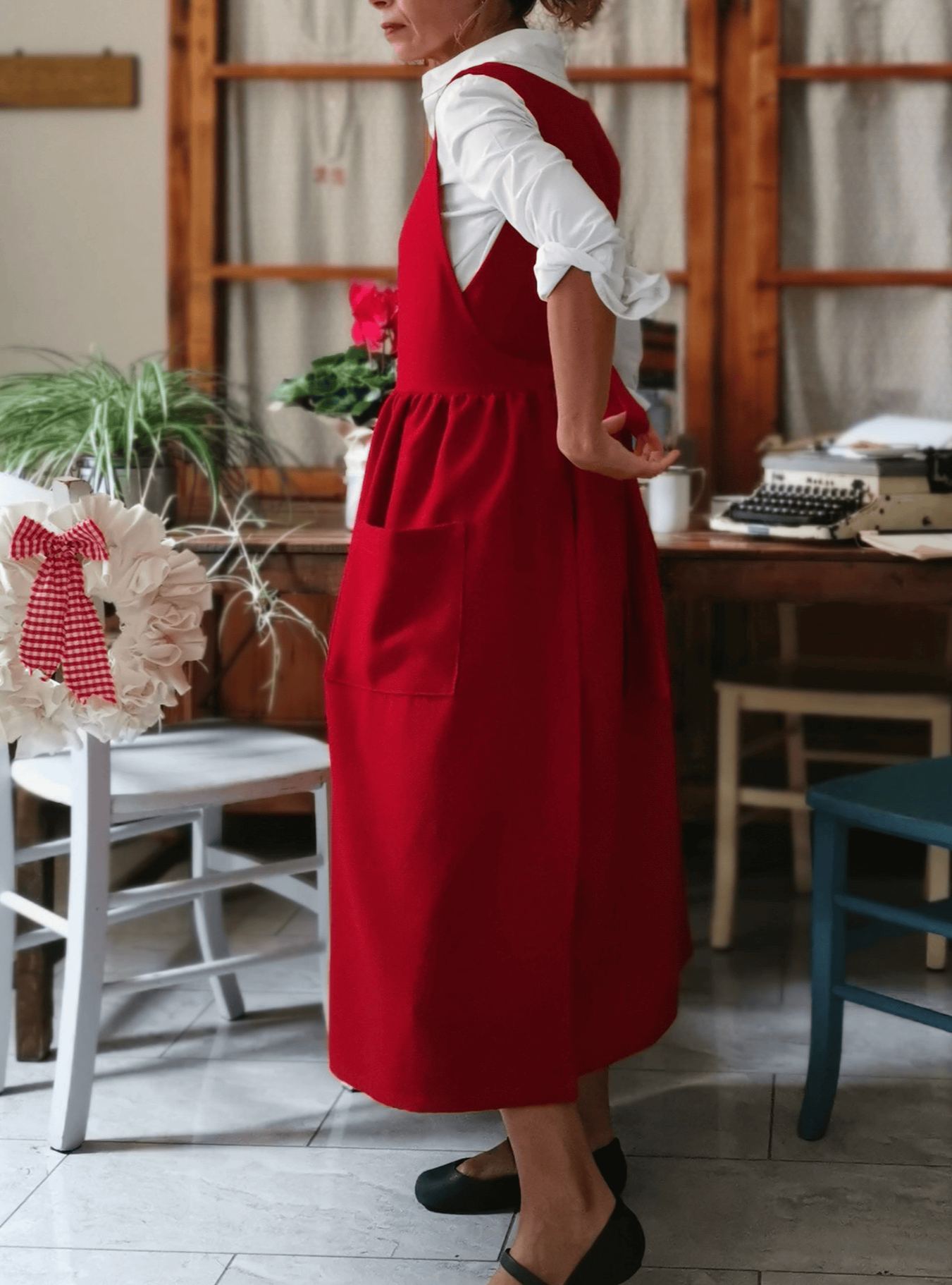Vintage Red Apron with Pockets