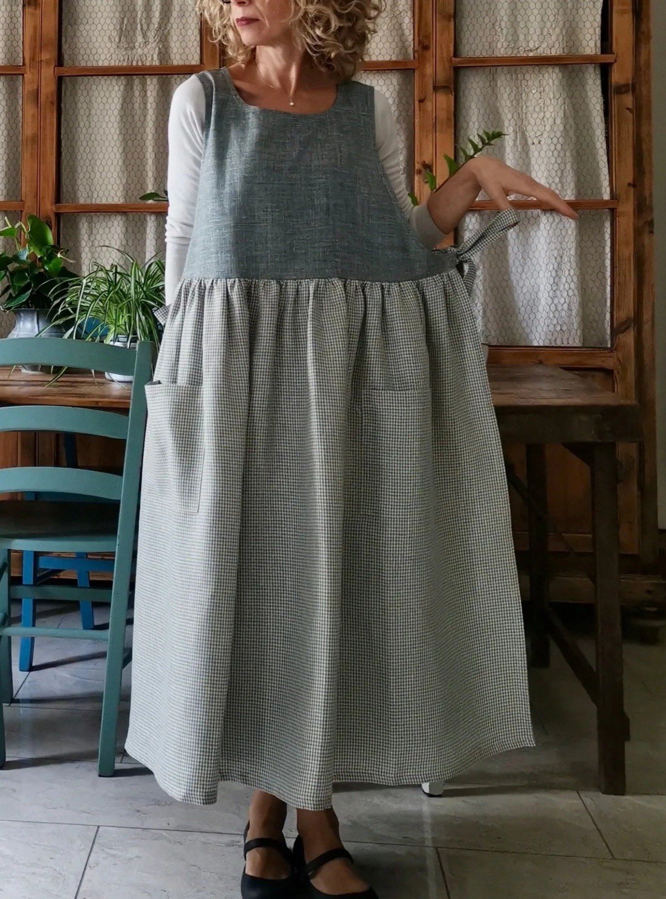 Grey Gingham  Apron