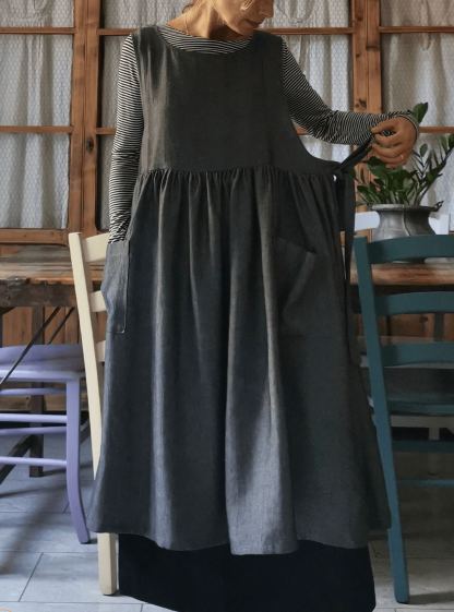 Grey Herringbone  Apron with Pockets