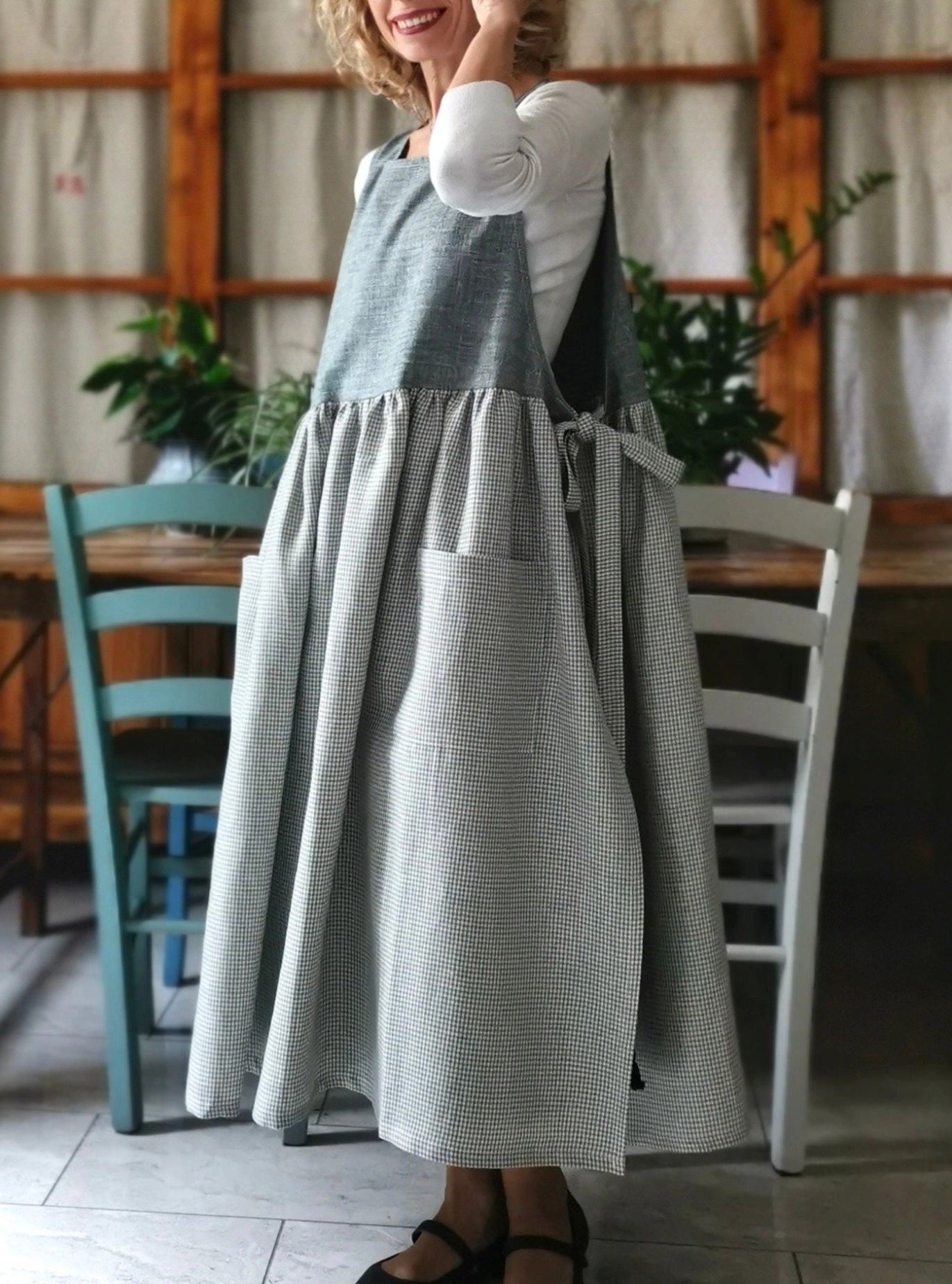Grey Gingham  Apron