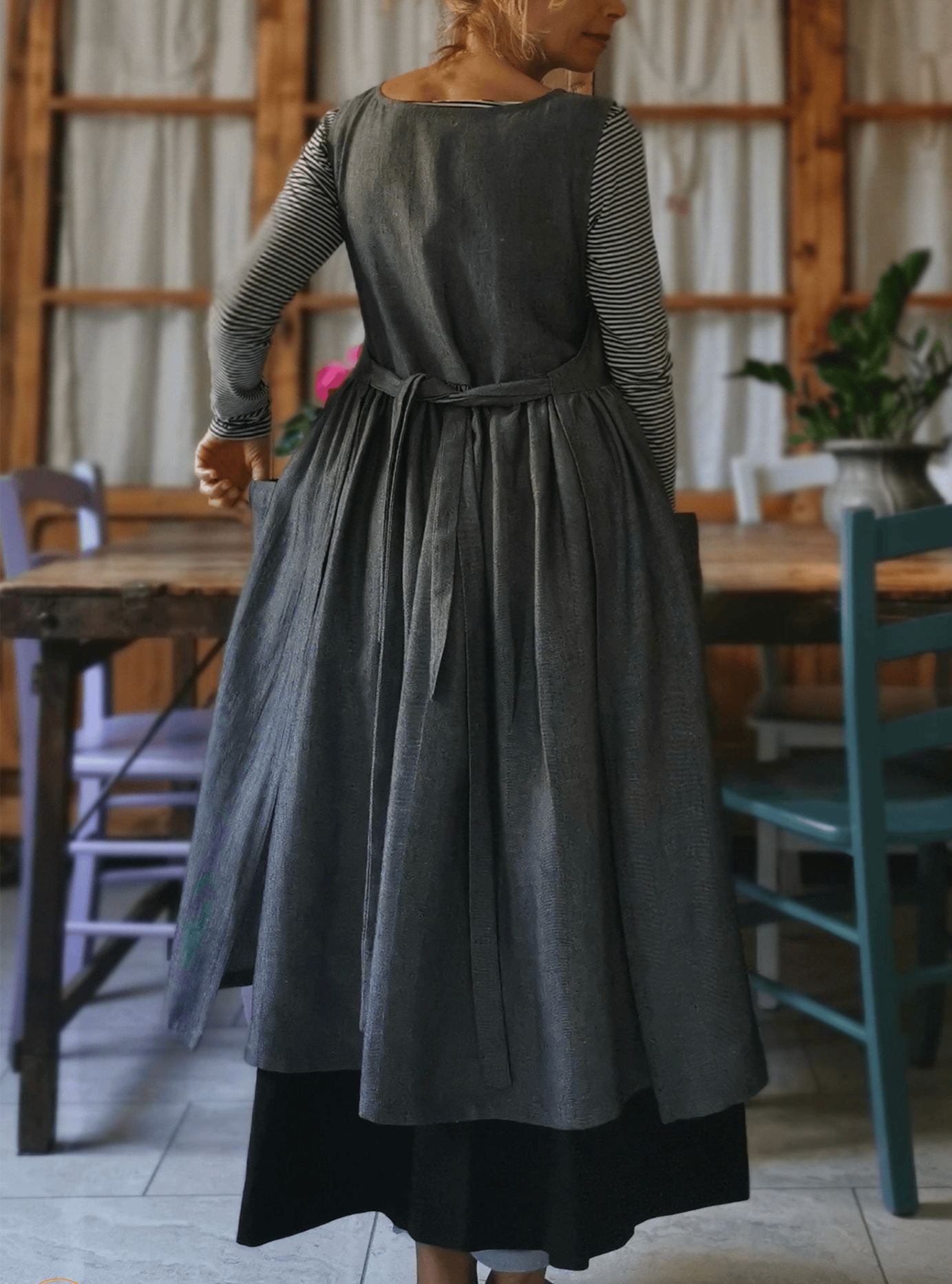 Grey Herringbone  Apron with Pockets