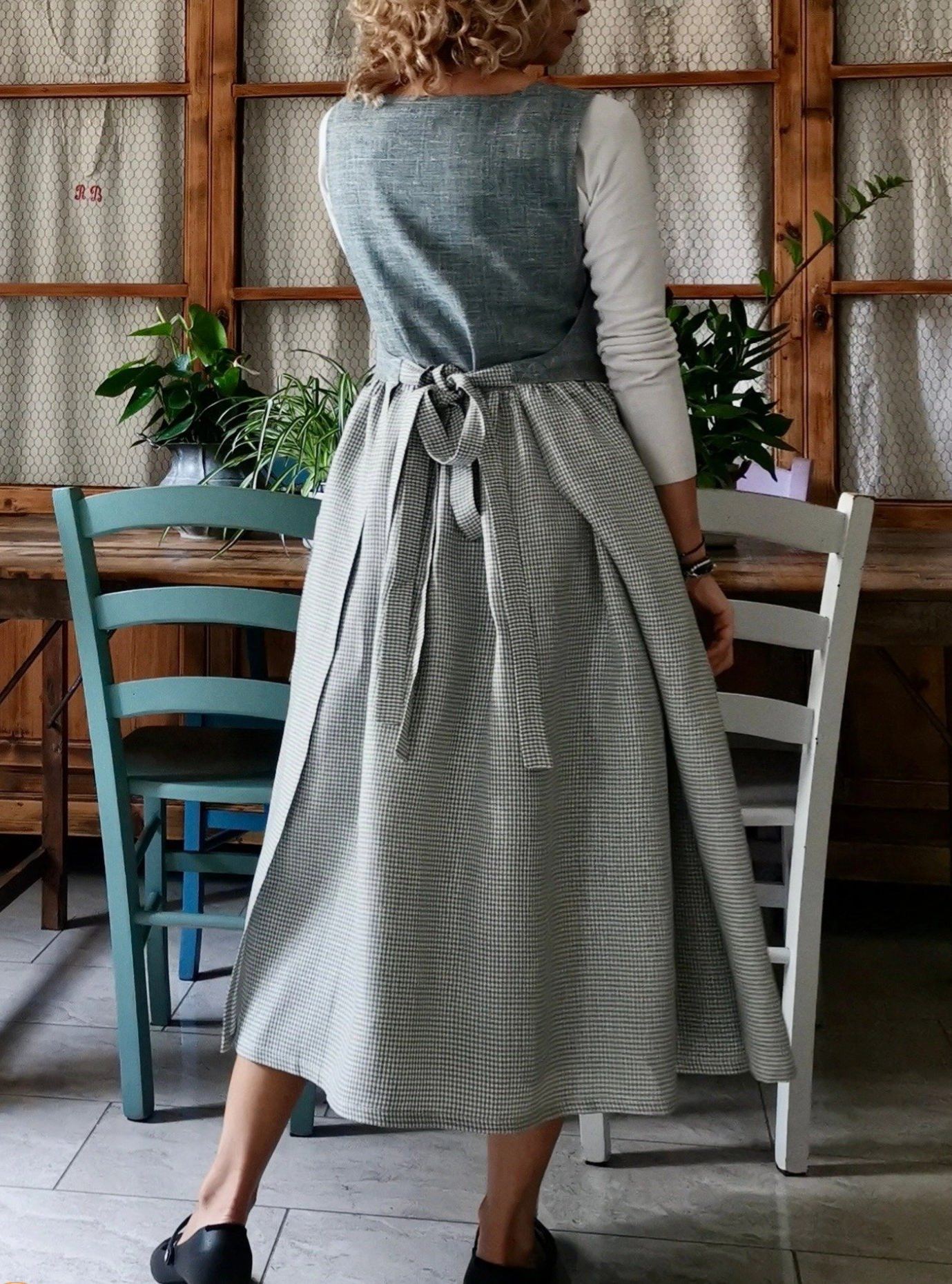 Grey Gingham  Apron