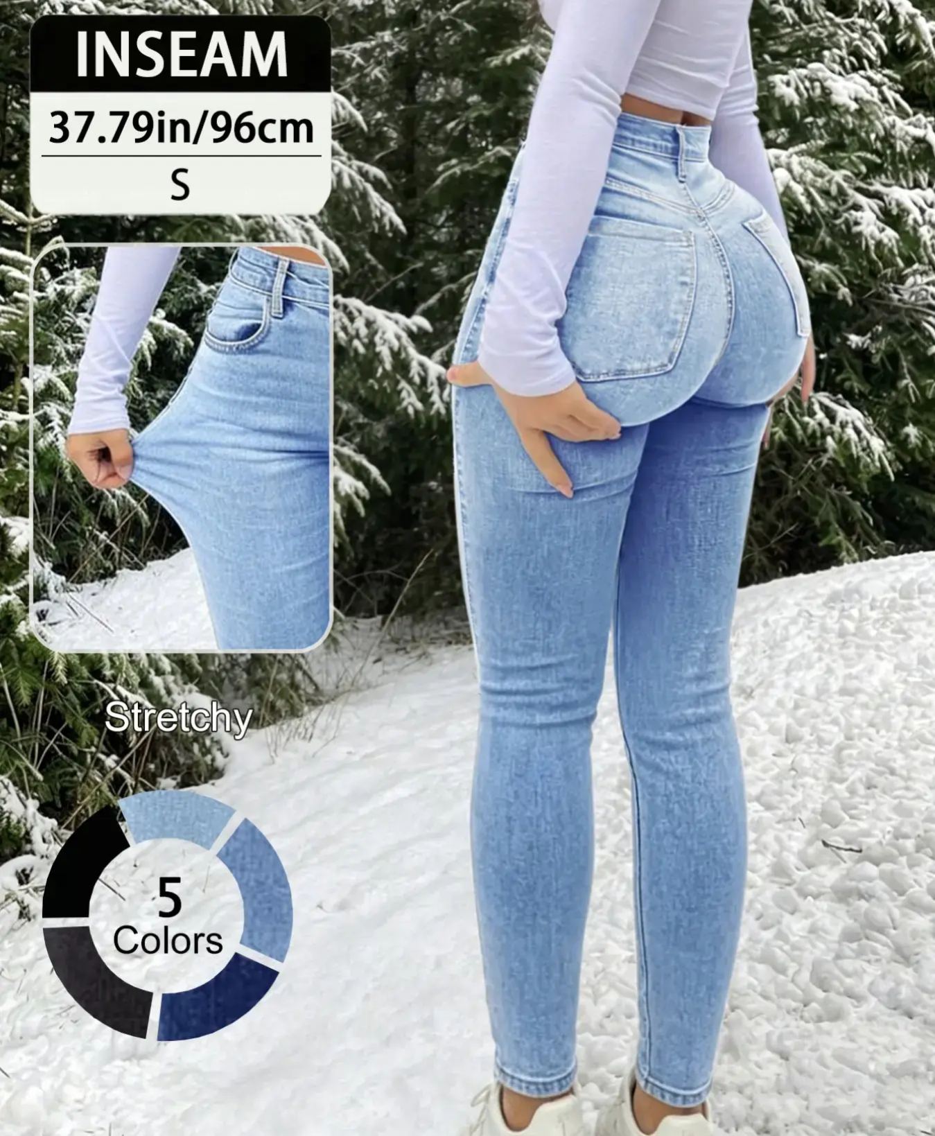 Women's Elegant High Waist Long Skinny Jeans Denim Pant