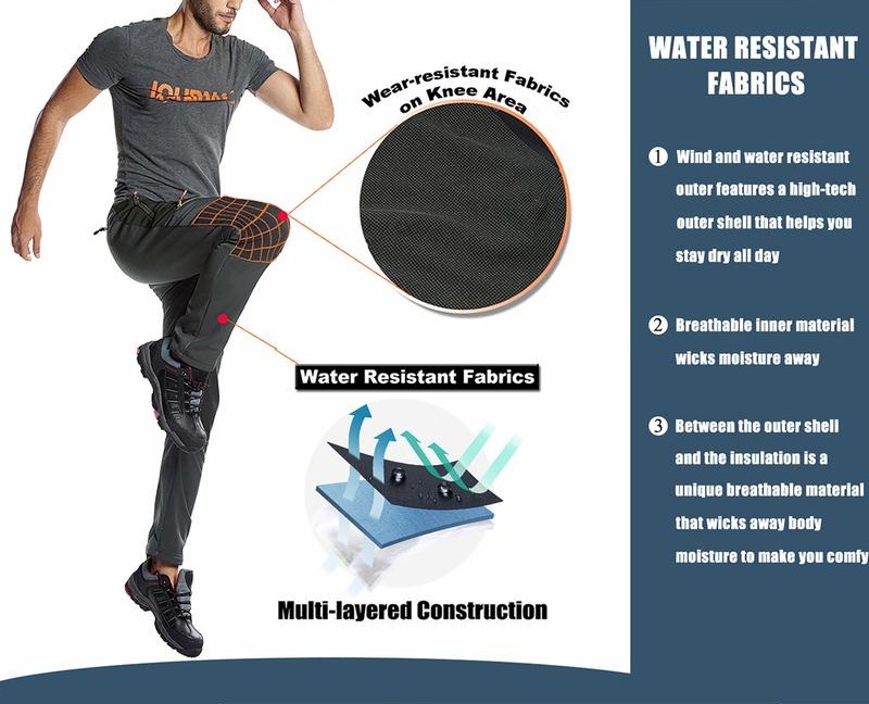 MAGCOMSEN Men's Winter Pants Fleece Lined Ski Snow Pants Water Resistant 4 Zip Pockets Outdoor Work Pants FallFreshness Outdoorfun