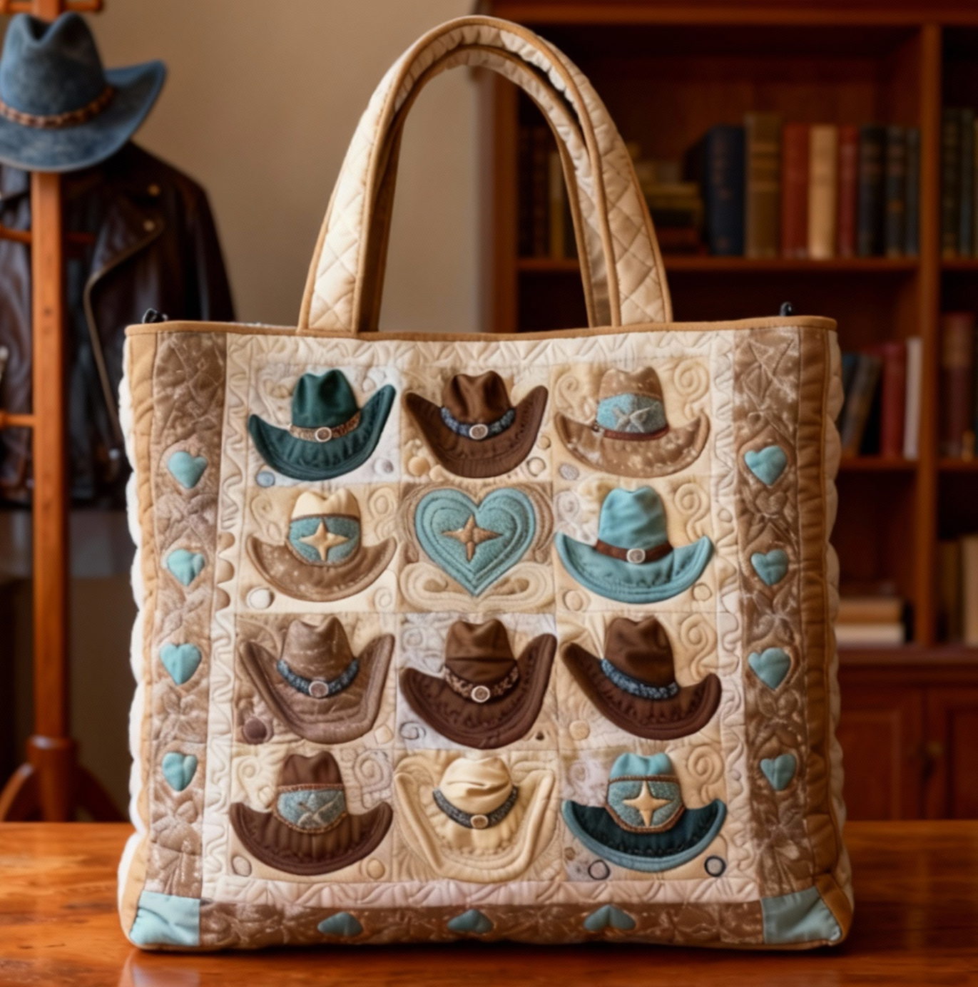 Western Cowboy Hat Quilted Tote Bag