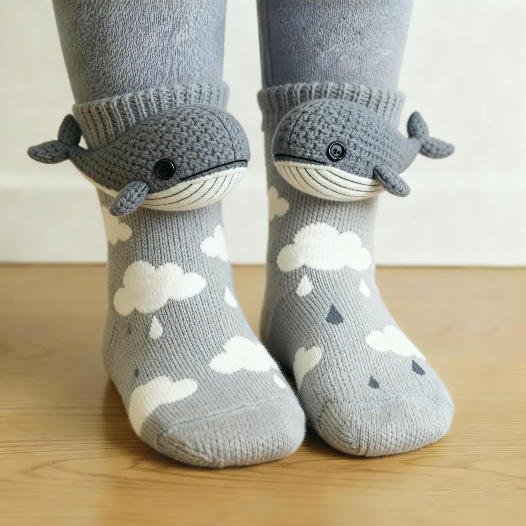 3D Whale Socks - Grey