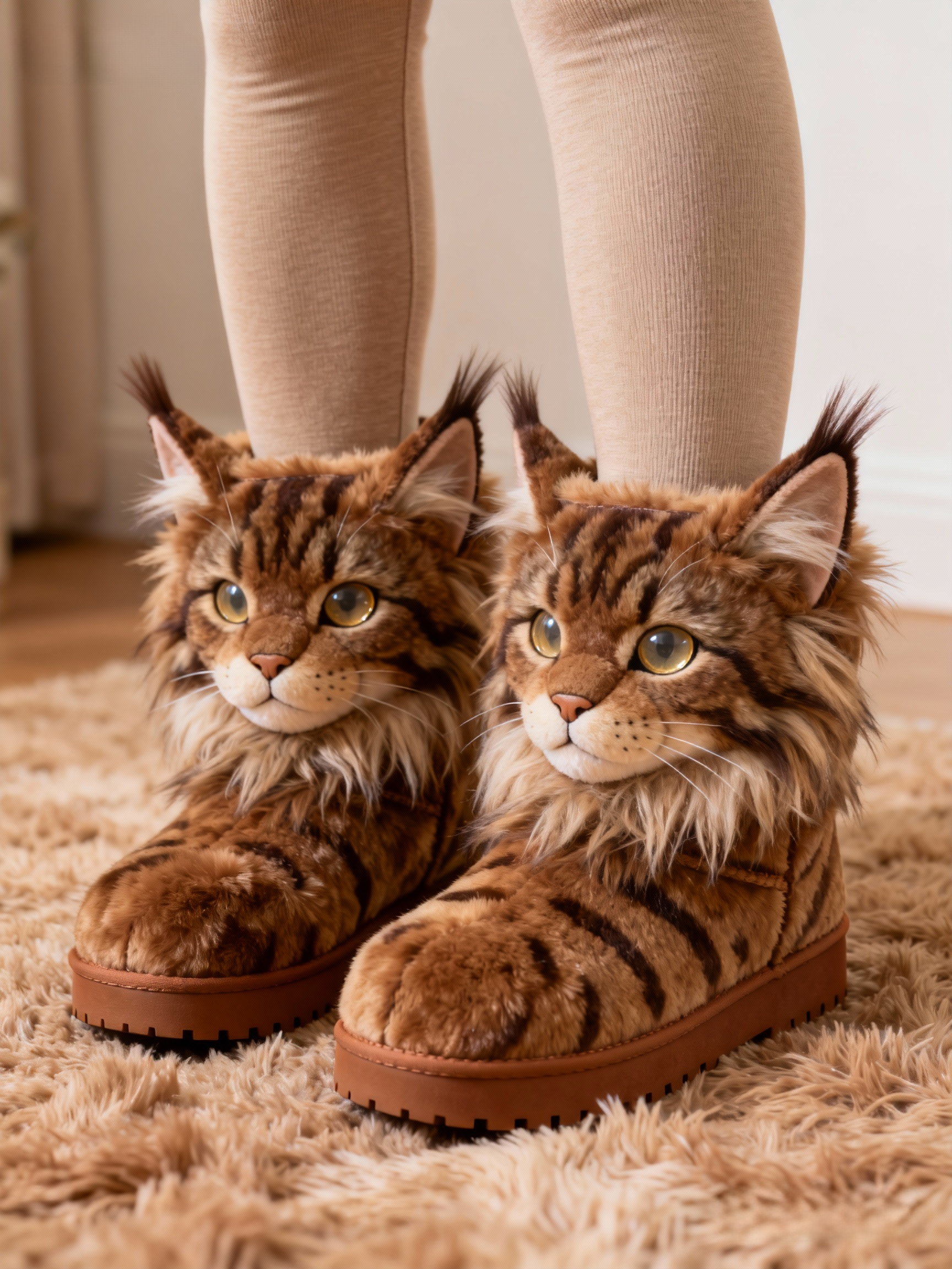 3D Majestic Maine Coon Cat Plush Snow Boots Fleece-Lined Non-slip Thick-soled Boots