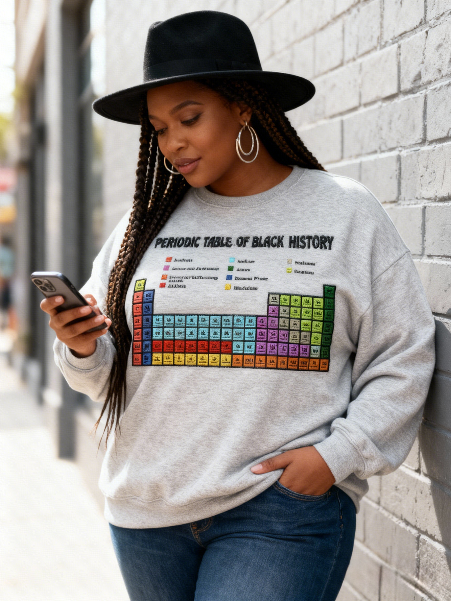 Periodic Table of Black History Embroidered Graphic Crewneck Sweatshirt 