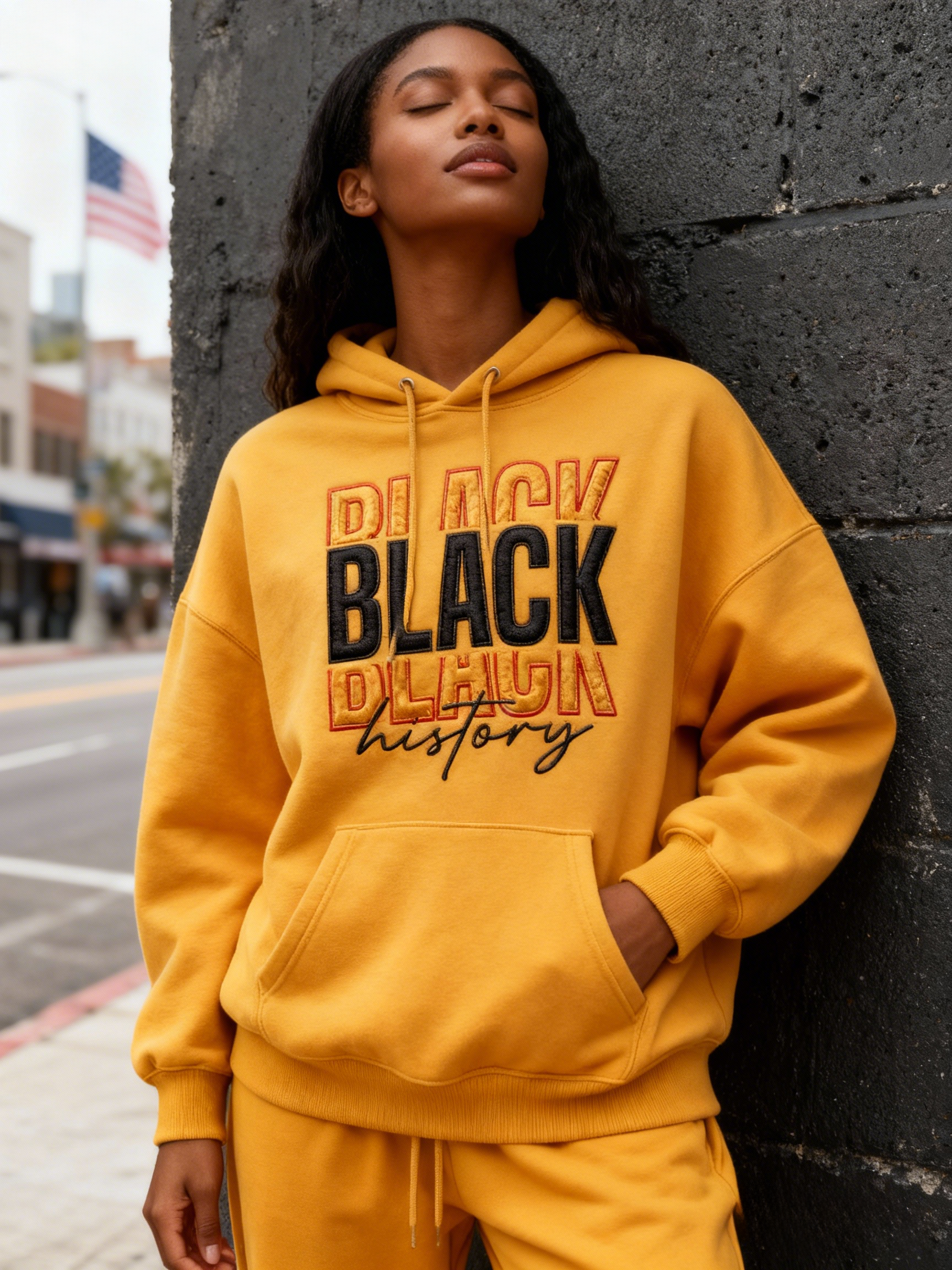Black History Triple Stacked Letter Embroidery Oversized Hoodie 