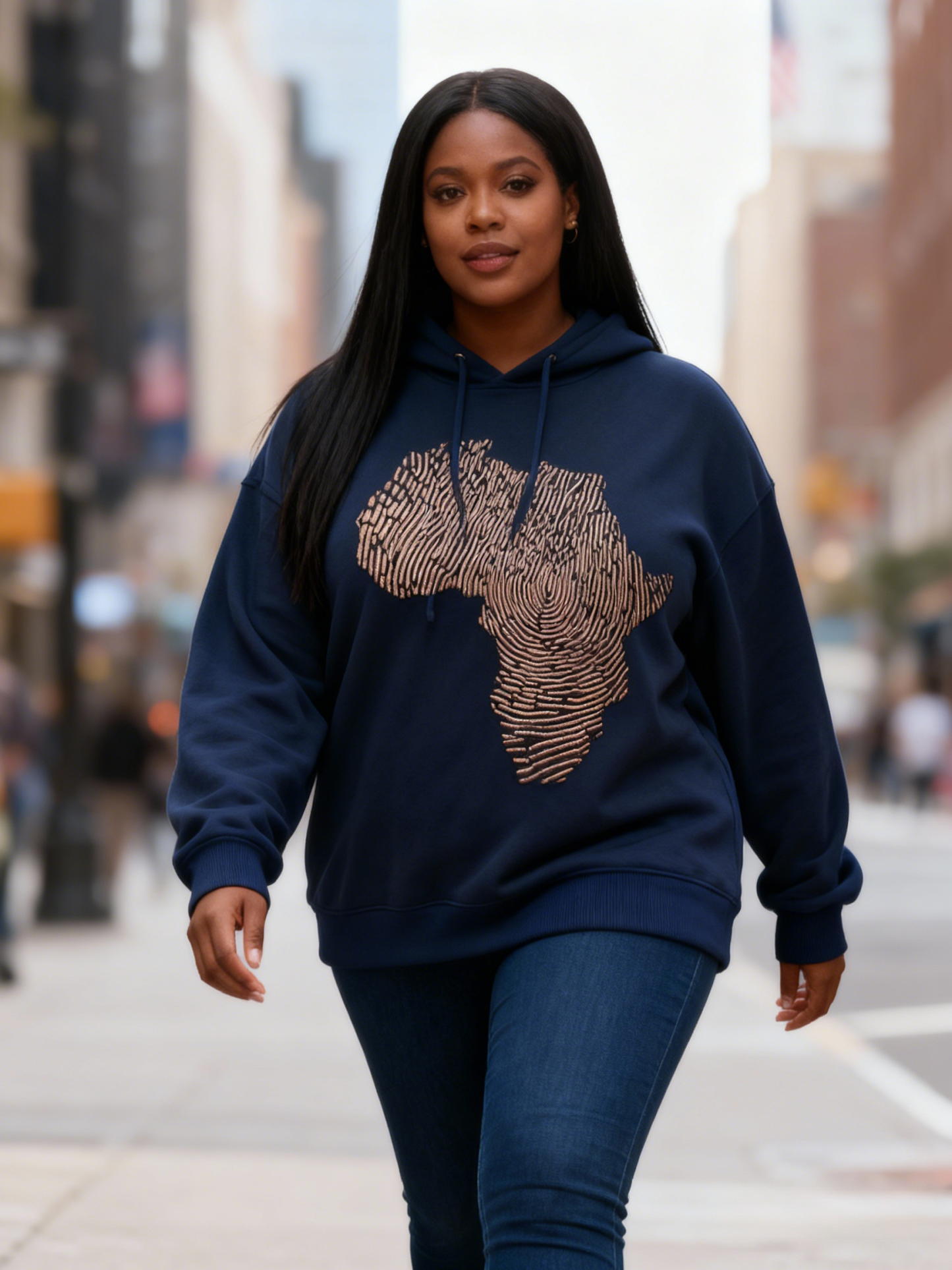Africa Map Fingerprint Embroidered Graphic Oversized Hoodie