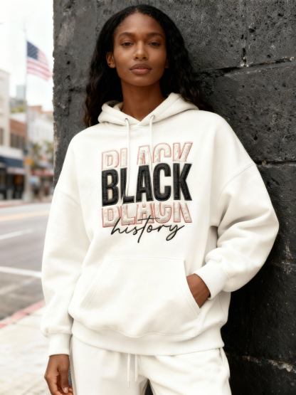 Black History Triple Stacked Letter Embroidery Oversized Hoodie 