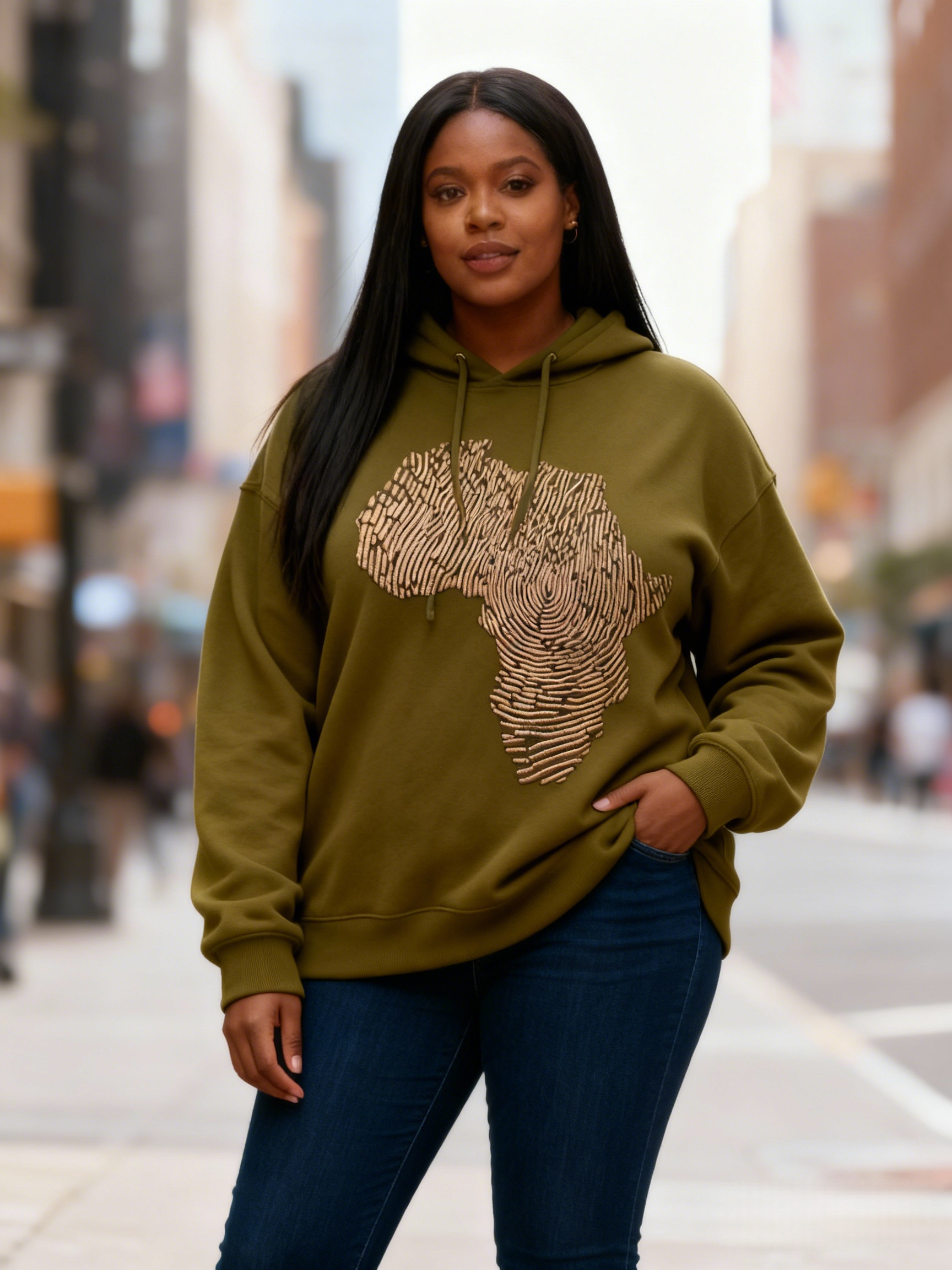 Africa Map Fingerprint Embroidered Graphic Oversized Hoodie