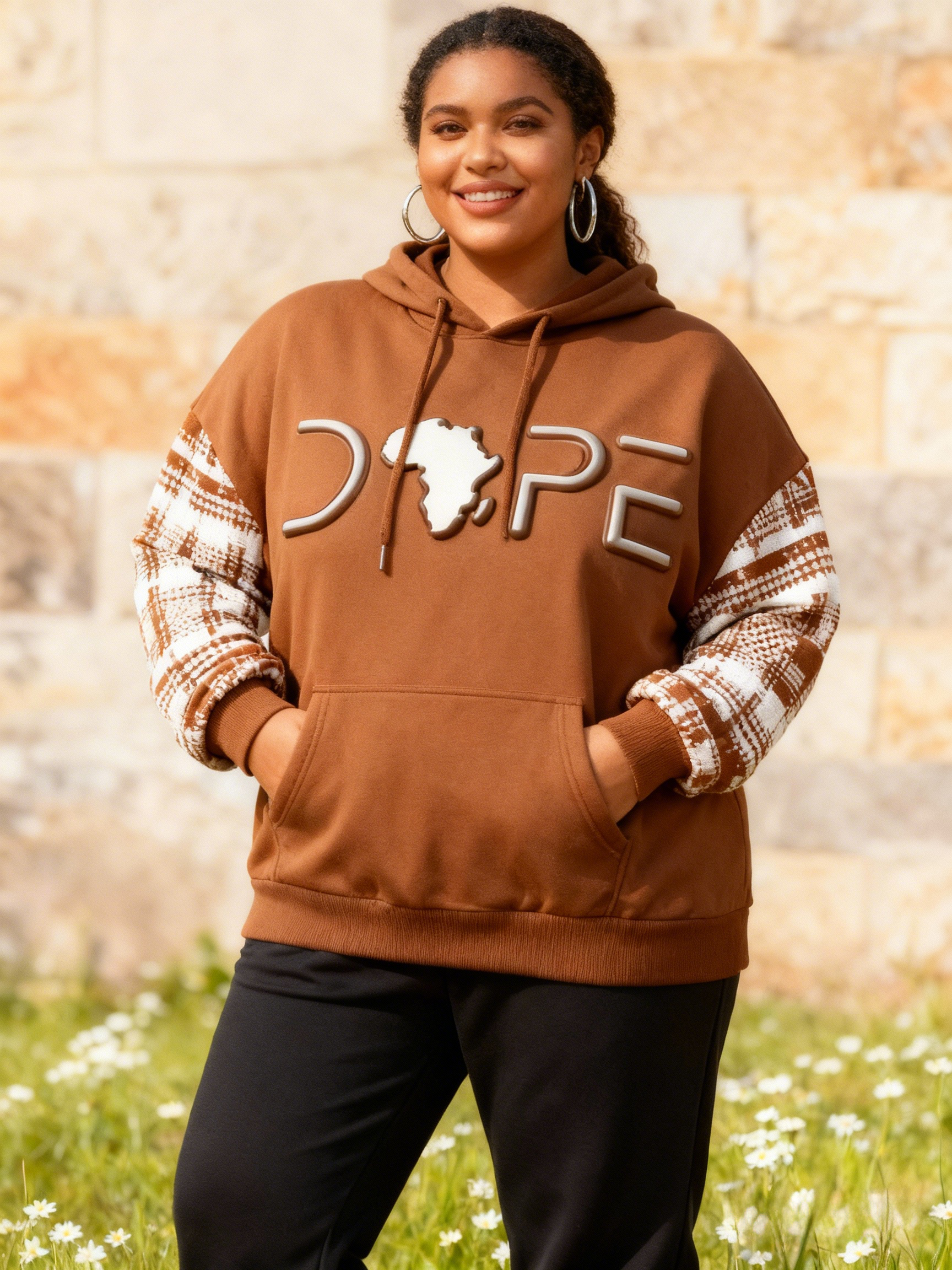 Dope Africa Map Plaid Sleeve Oversized Hoodie