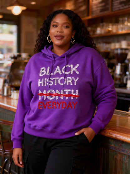 “Black History Month Everyday” Sequin Graphic Long Sleeve Hoodie