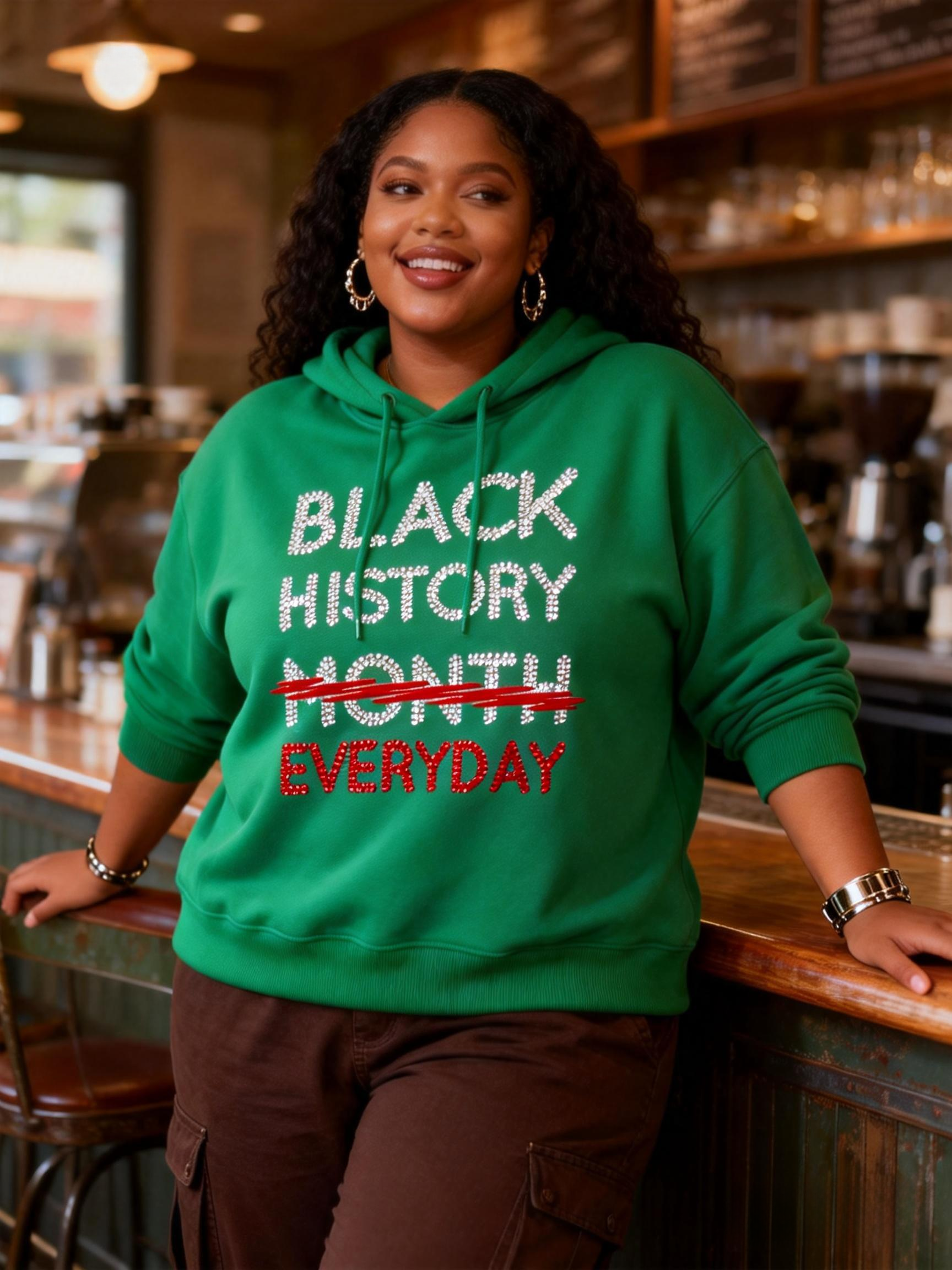 “Black History Month Everyday” Sequin Graphic Long Sleeve Hoodie