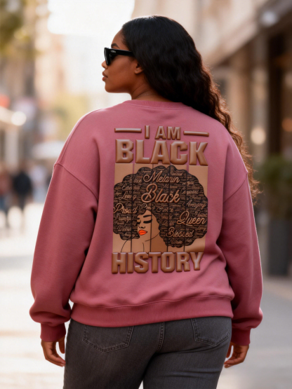 "I Am Black History" Graphic Puff Print Crewneck Oversized Sweatshirt 
