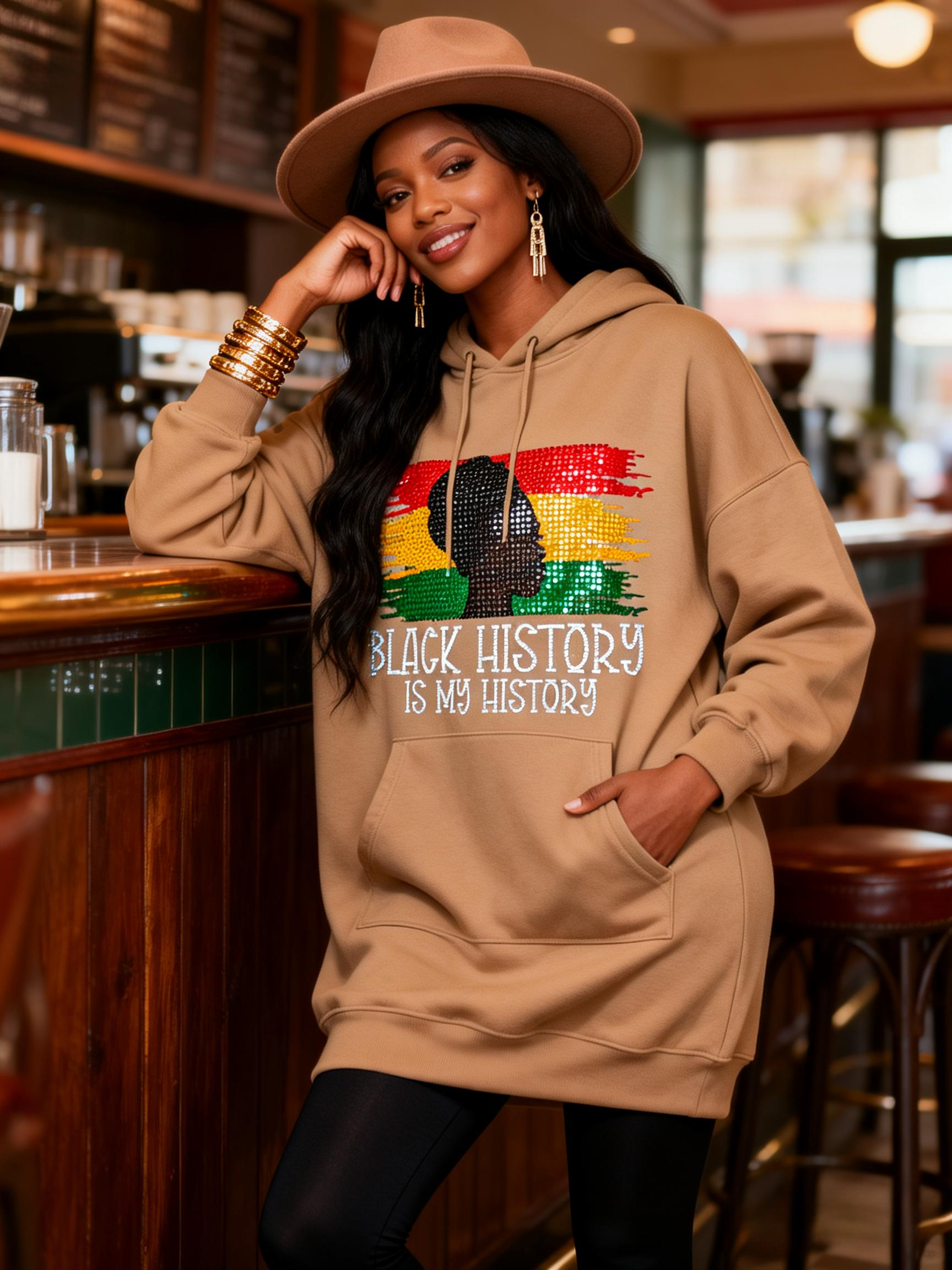 Black History Is My History Rhinestone Hoodie Dress 