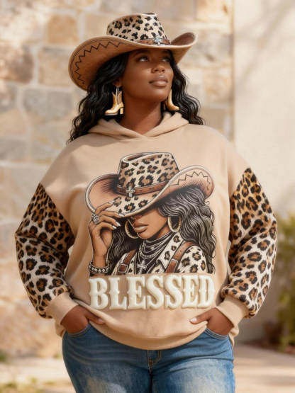 Leopard Cowgirl Blessed Puff Print Hoodie