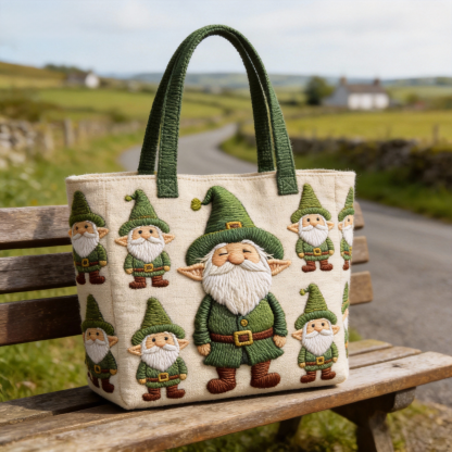 Cute Leprechaun Embroidered Canvas Tote Bag Whimsical Irish-Inspired Daily Handbag