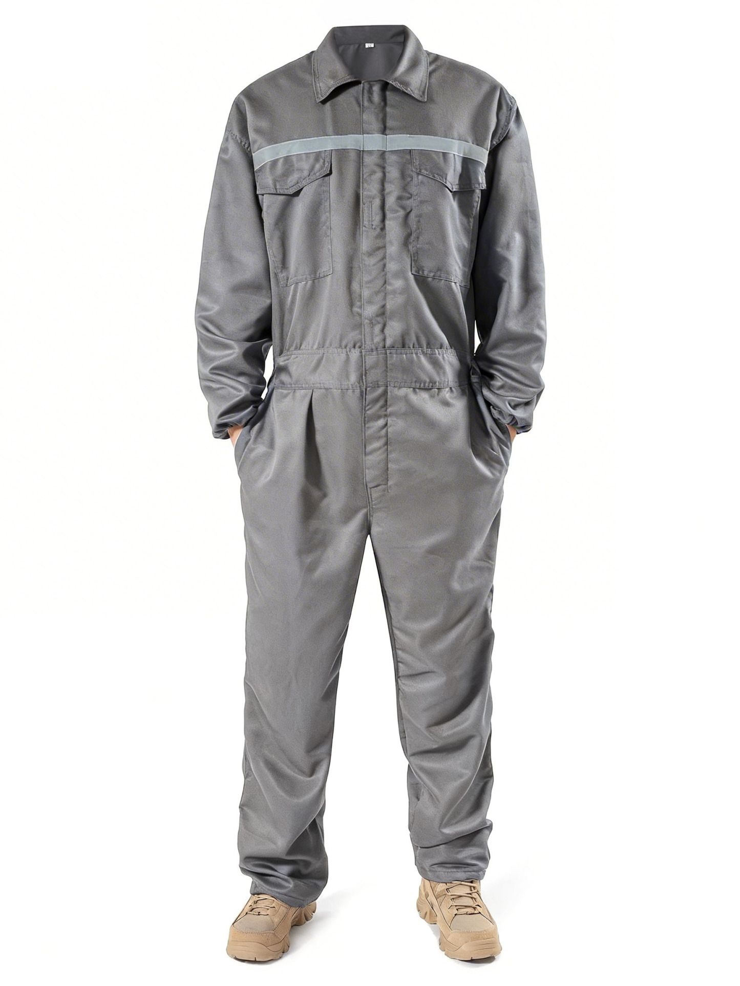 Men's Reflective Stripe Coverall Durable Industrial Mechanic Workwear One Piece Jumpsuit for Safety & Comfort