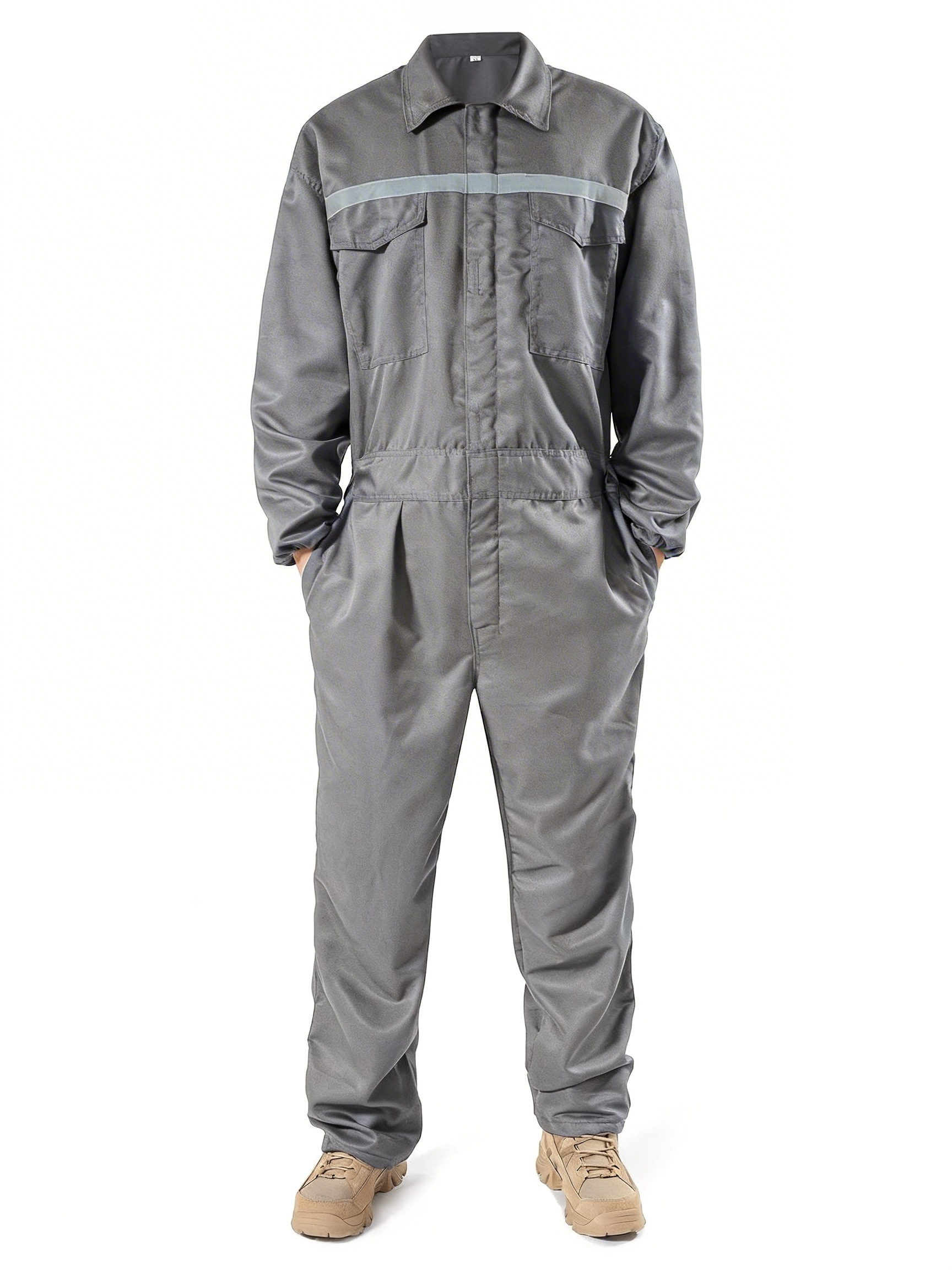 Men's Reflective Stripe Coverall Durable Industrial Mechanic Workwear One Piece Jumpsuit for Safety & Comfort