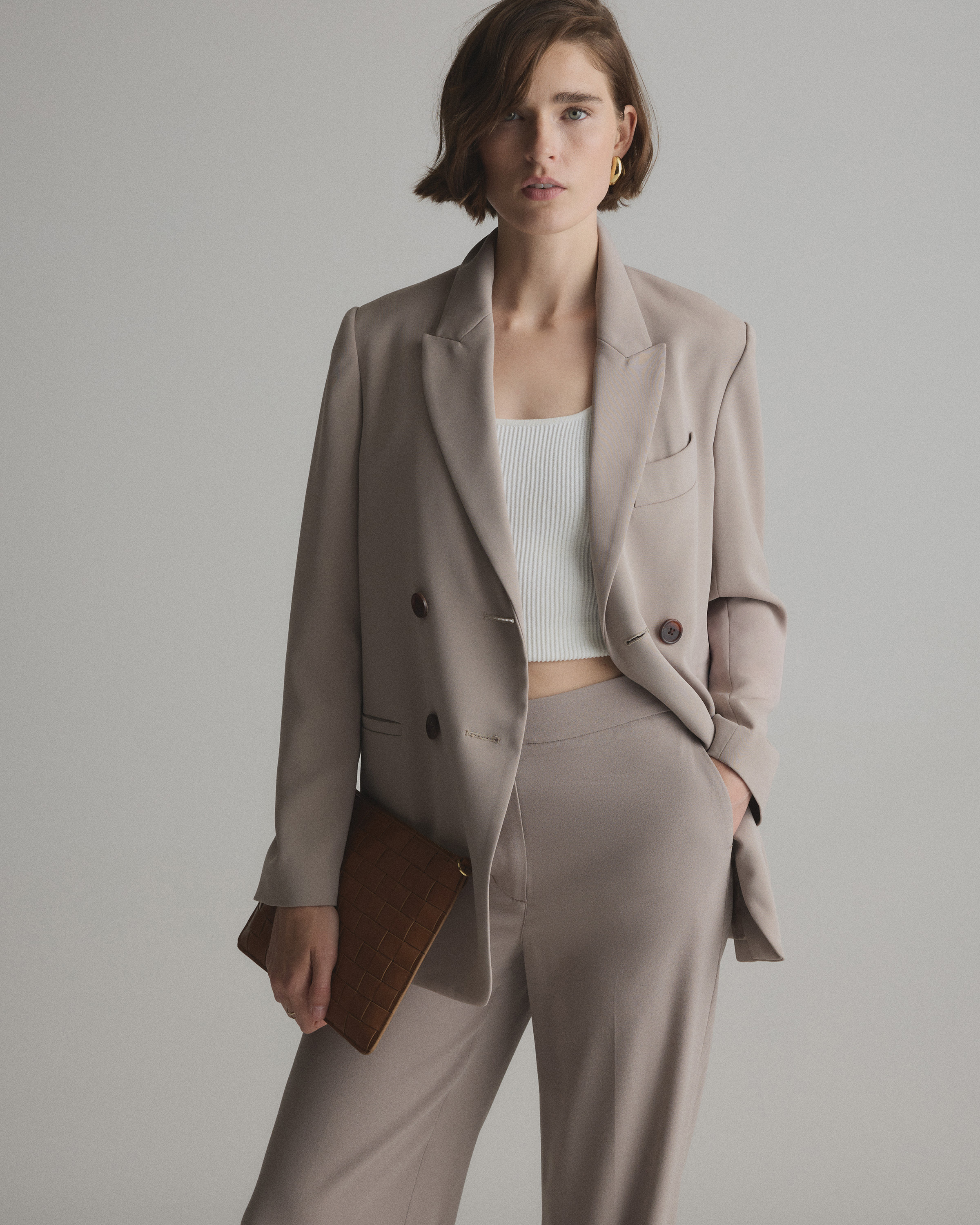 Stretch Crepe Relaxed Double-Breasted Blazer