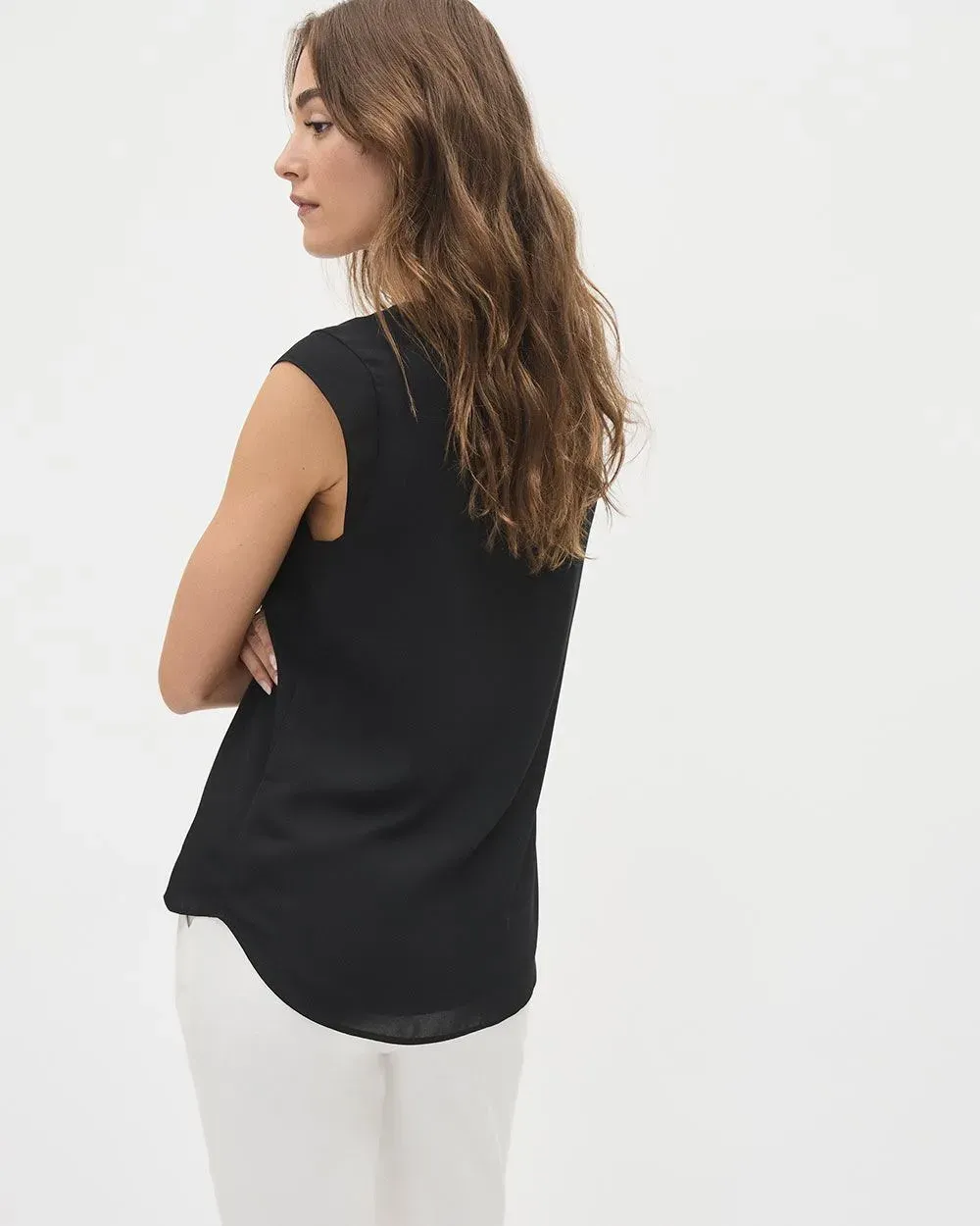 Basic Silky Crepe Cap Sleeve Blouse
