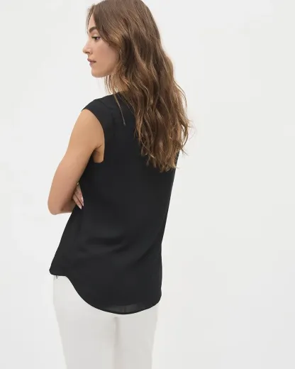 Basic Silky Crepe Cap Sleeve Blouse