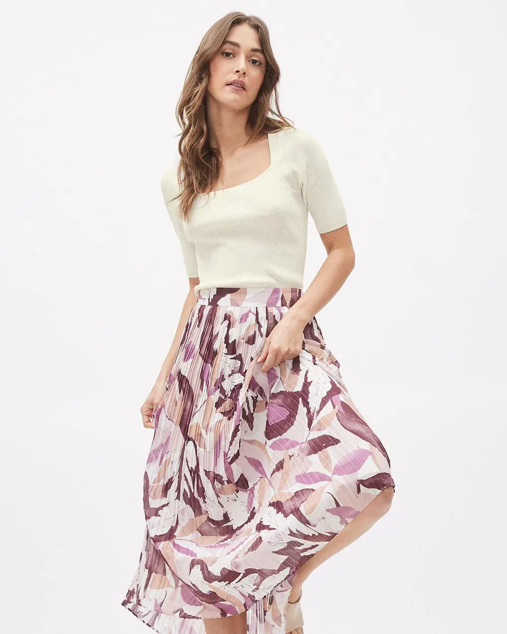 Pleated High-Rise A-Line Maxi Skirt