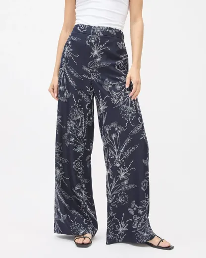 Wide-Leg High-Rise Twill Pant