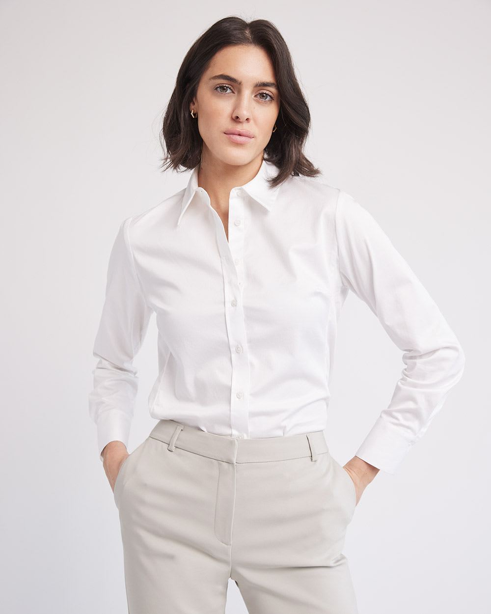 Long-Sleeve Buttoned-Down Poplin Blouse