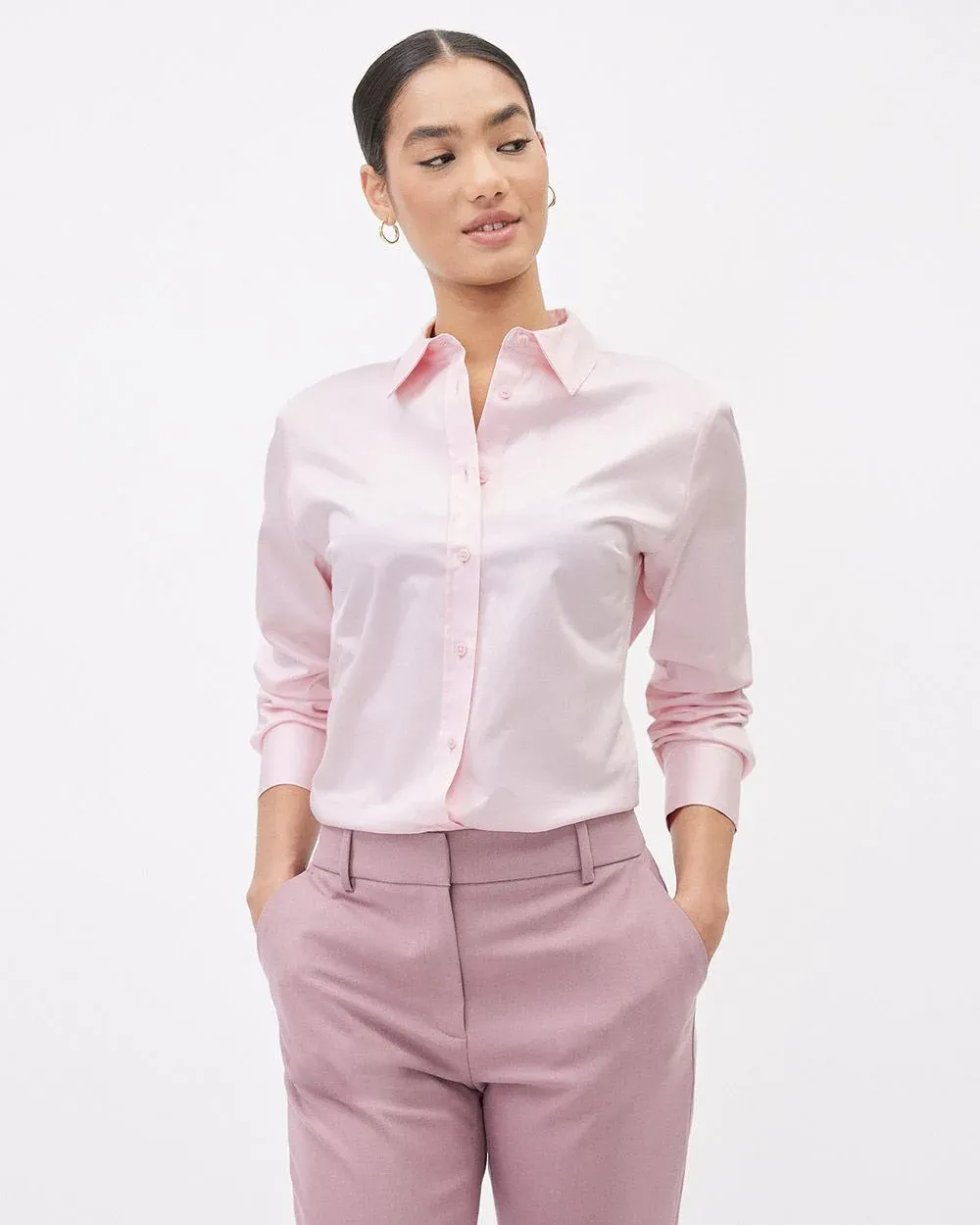 Long-Sleeve Buttoned-Down Poplin Blouse