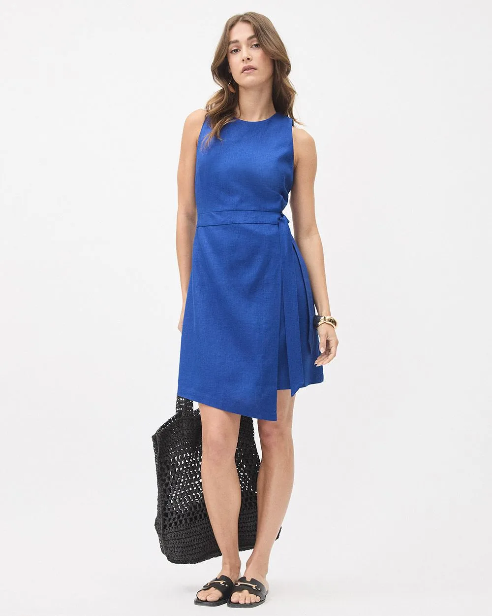 Sleeveless Faux Wrap Linen Dress
