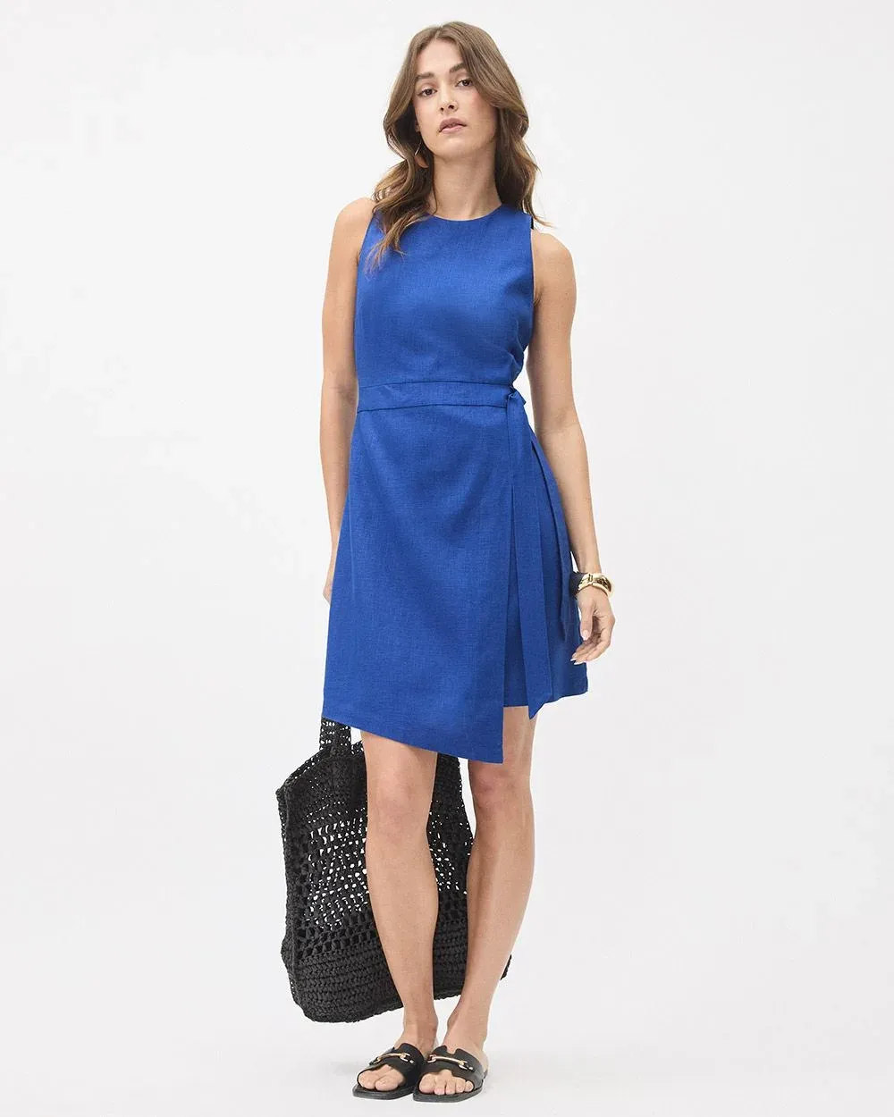 Sleeveless Faux Wrap Linen Dress