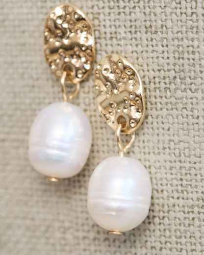 Golden Earrings With Pearl Pendants