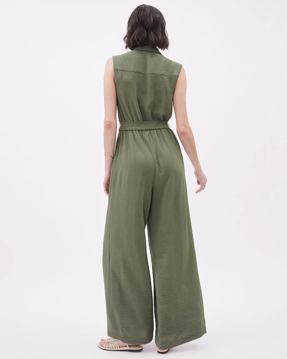 Sleeveless Wide-Leg Jumpsuit with Utility Pockets
